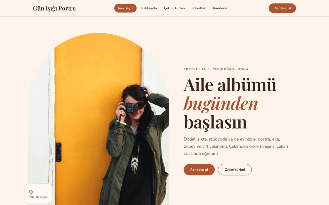Fotoğrafçı web sitesi şablonu örneği