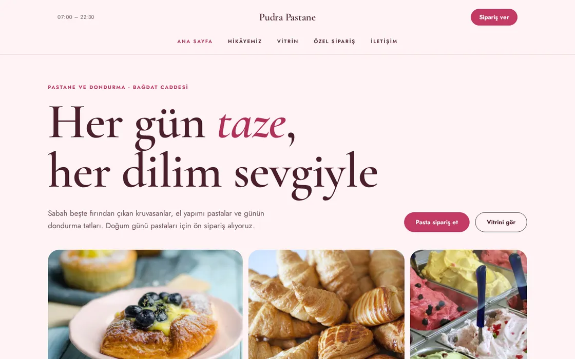 Kafe web sitesi şablonu örneği