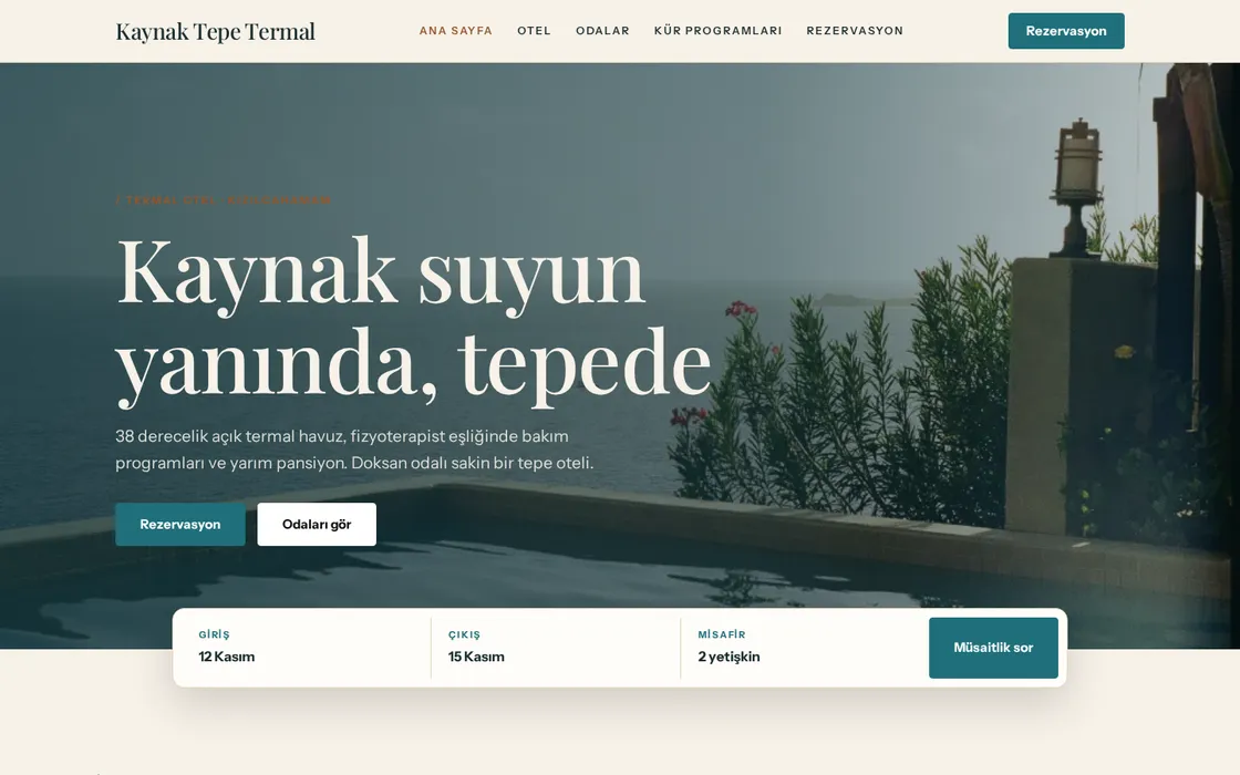 Otel & pansiyon web sitesi şablonu örneği